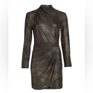 IRO Rasile Turtleneck Metallic Dress Black & Gold 36 US 4